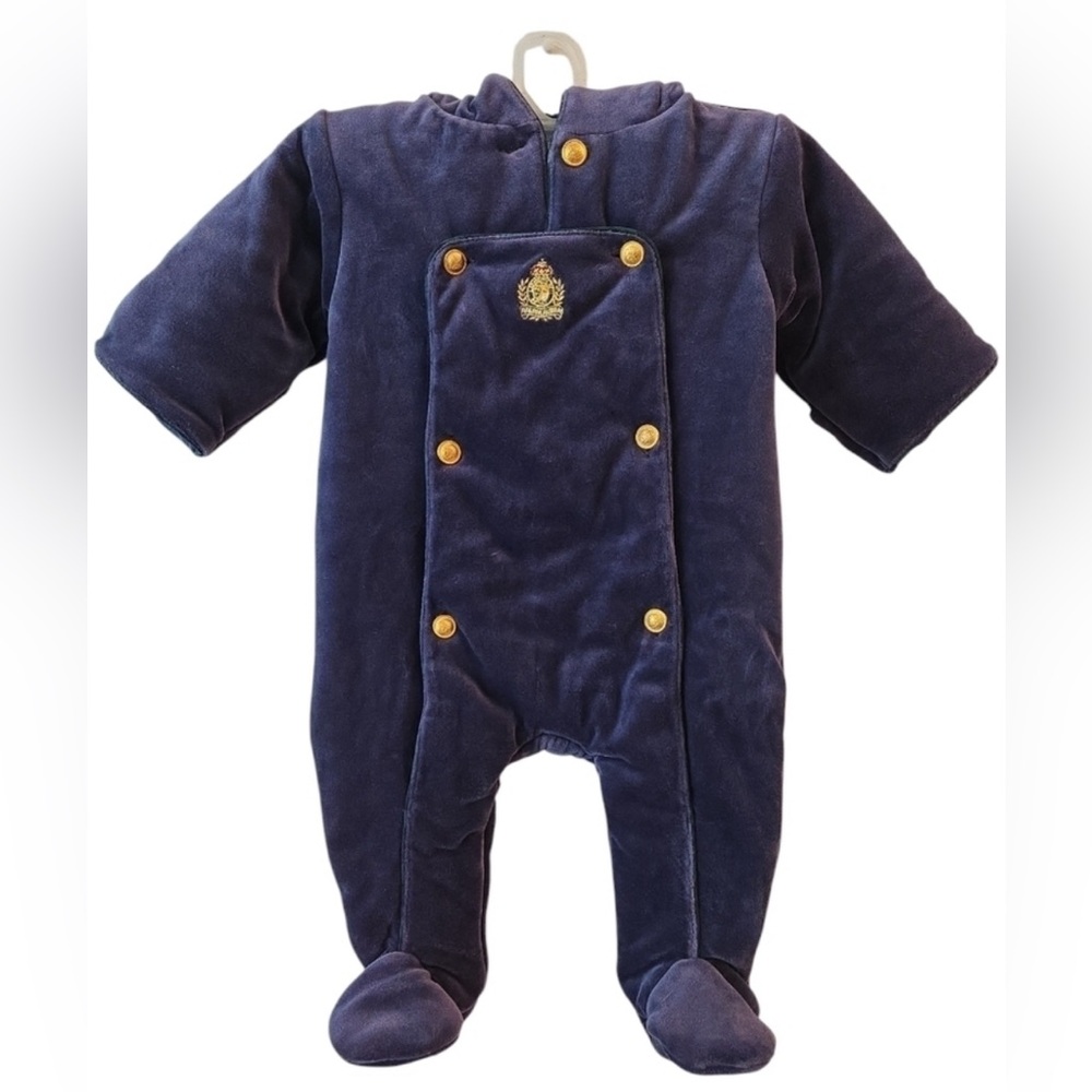 RALPH LAUREN HOLIDAY CLASSIC BOY'S VELVET VELOUR CREST BUNTING. SIZE 6 MONTHS.